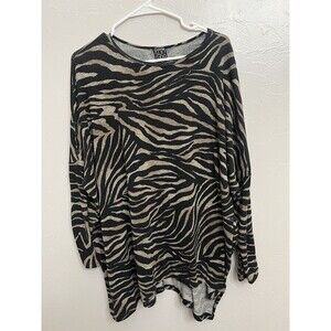 Ciara sun woo blouse zebra print size Large brown black Tunic Shirt Top Buttons